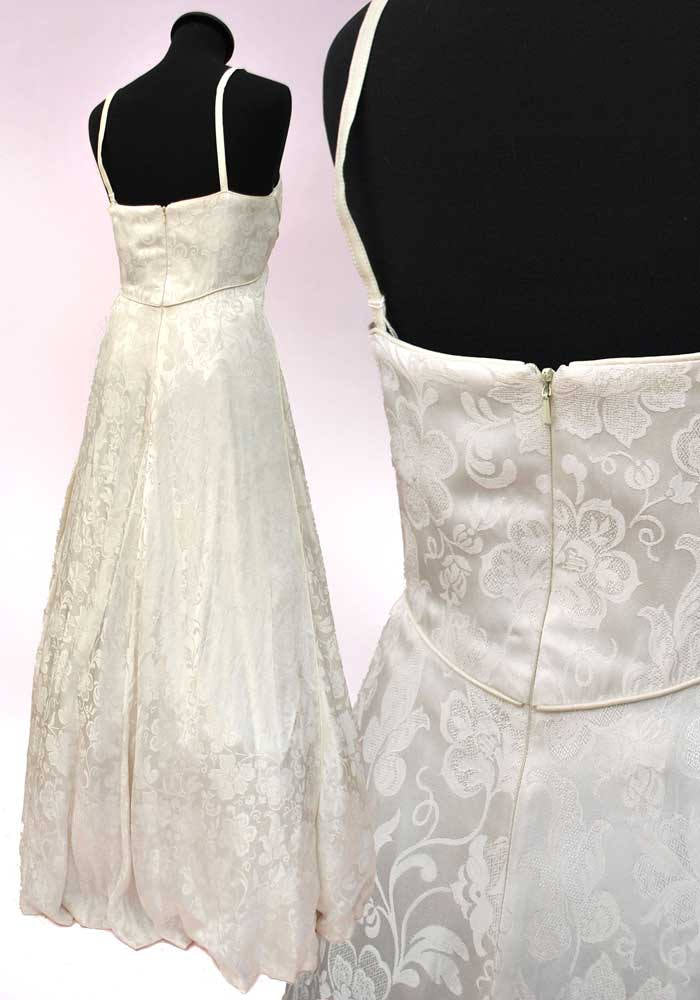 1960s Vintage Frances Lee White Damask Ball Gown • Wedding Dress