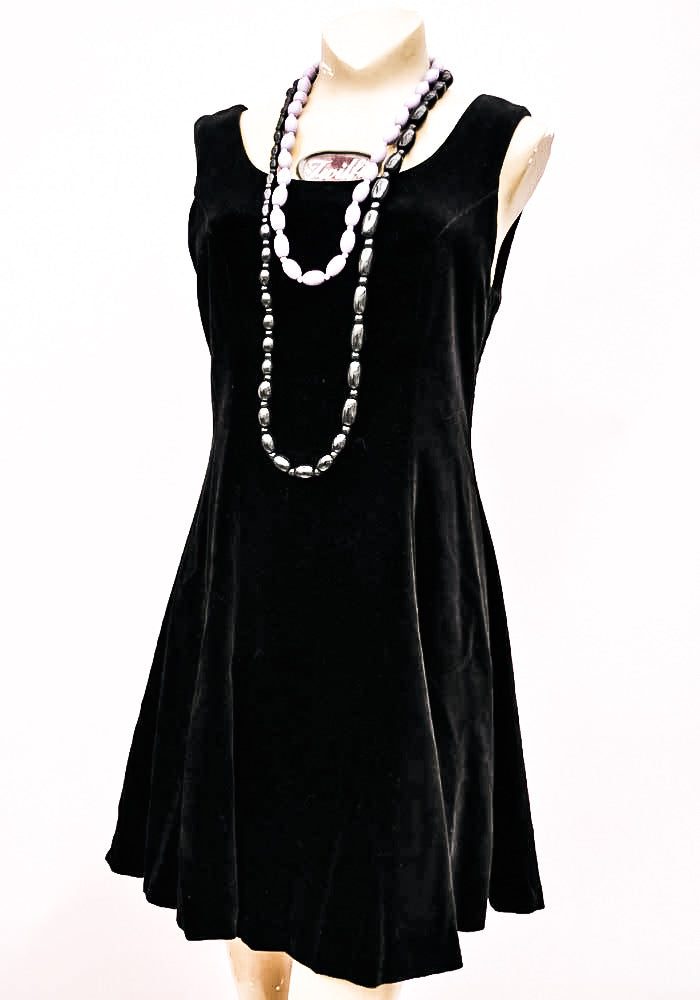 Laura Ashley black velvet sleeveless cocktail dress
