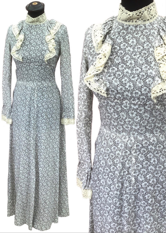 Vintage mr Darren grey floral Maxi prairie dress, Size 6/8