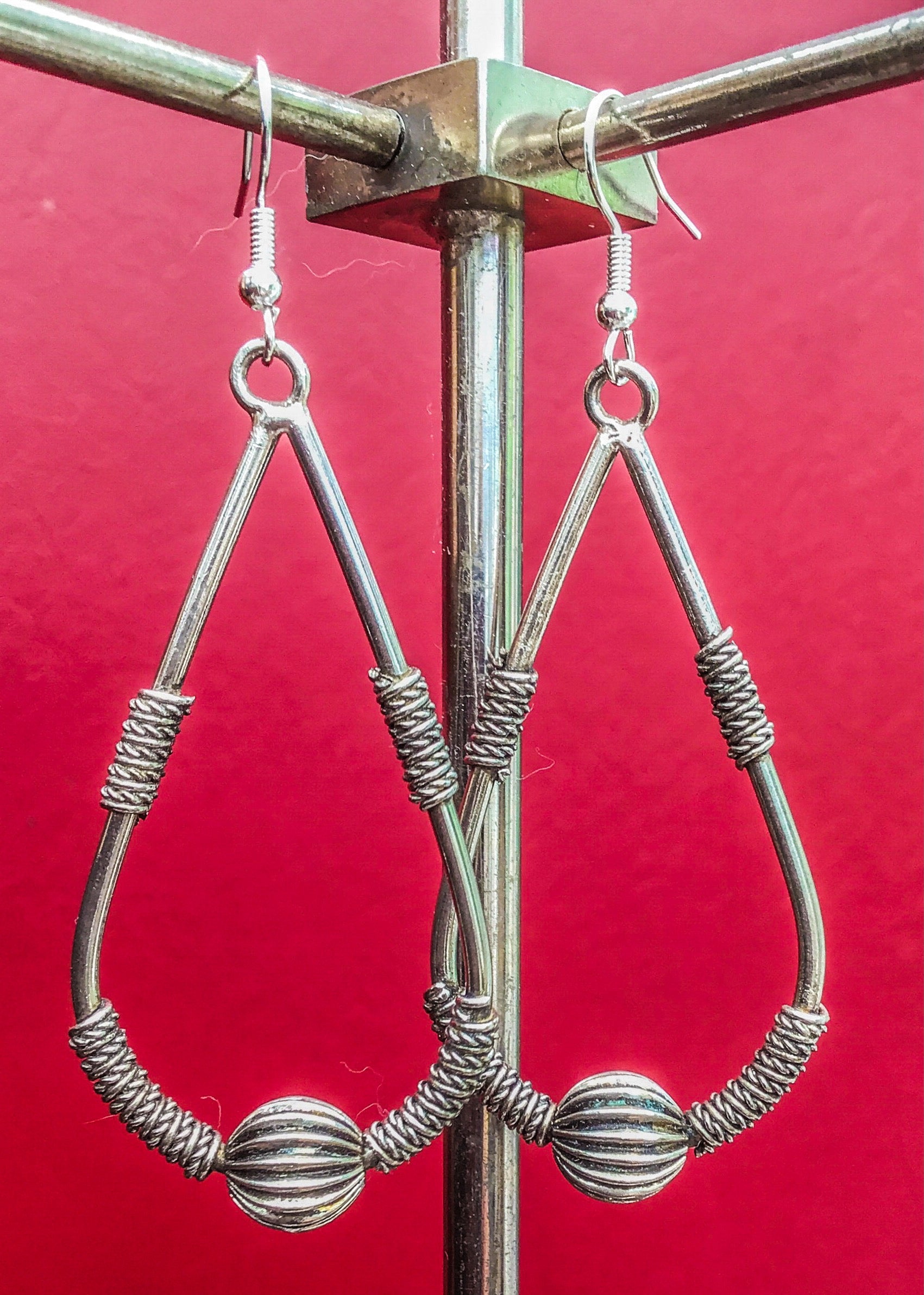 large silver statement dangle hoop earrings, vintage 80s sterling mexican silver earrings for pierced ears