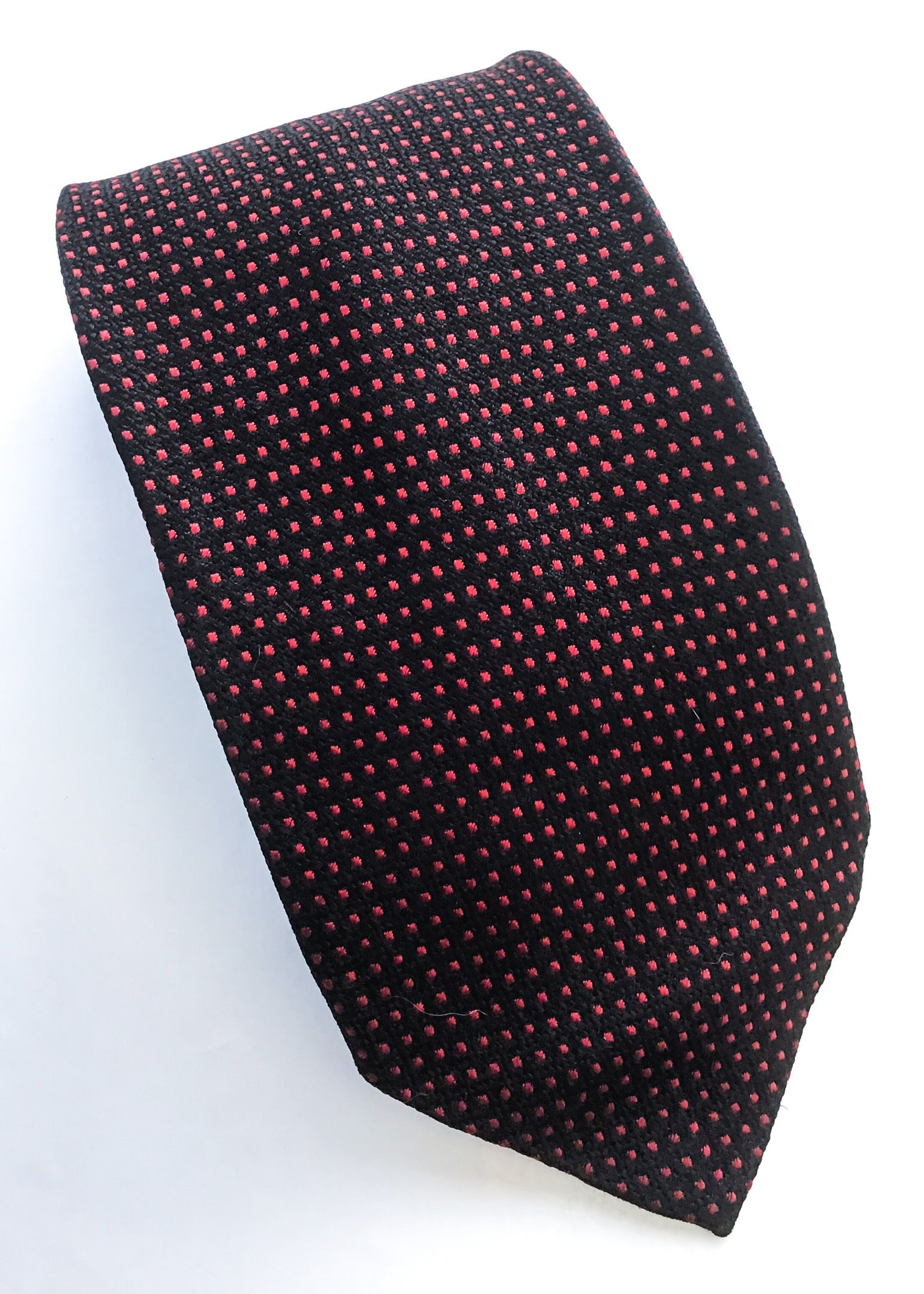 Dark blue silk tie with red dots, vintage 60s neck tie