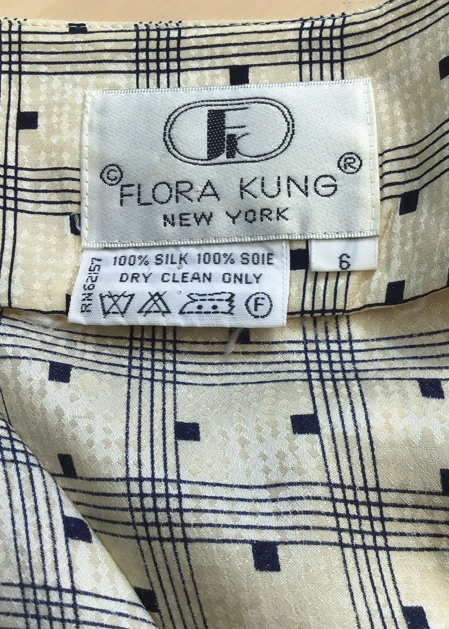 1990s Vintage Flora Kung Silk Skirt & Blouse Set