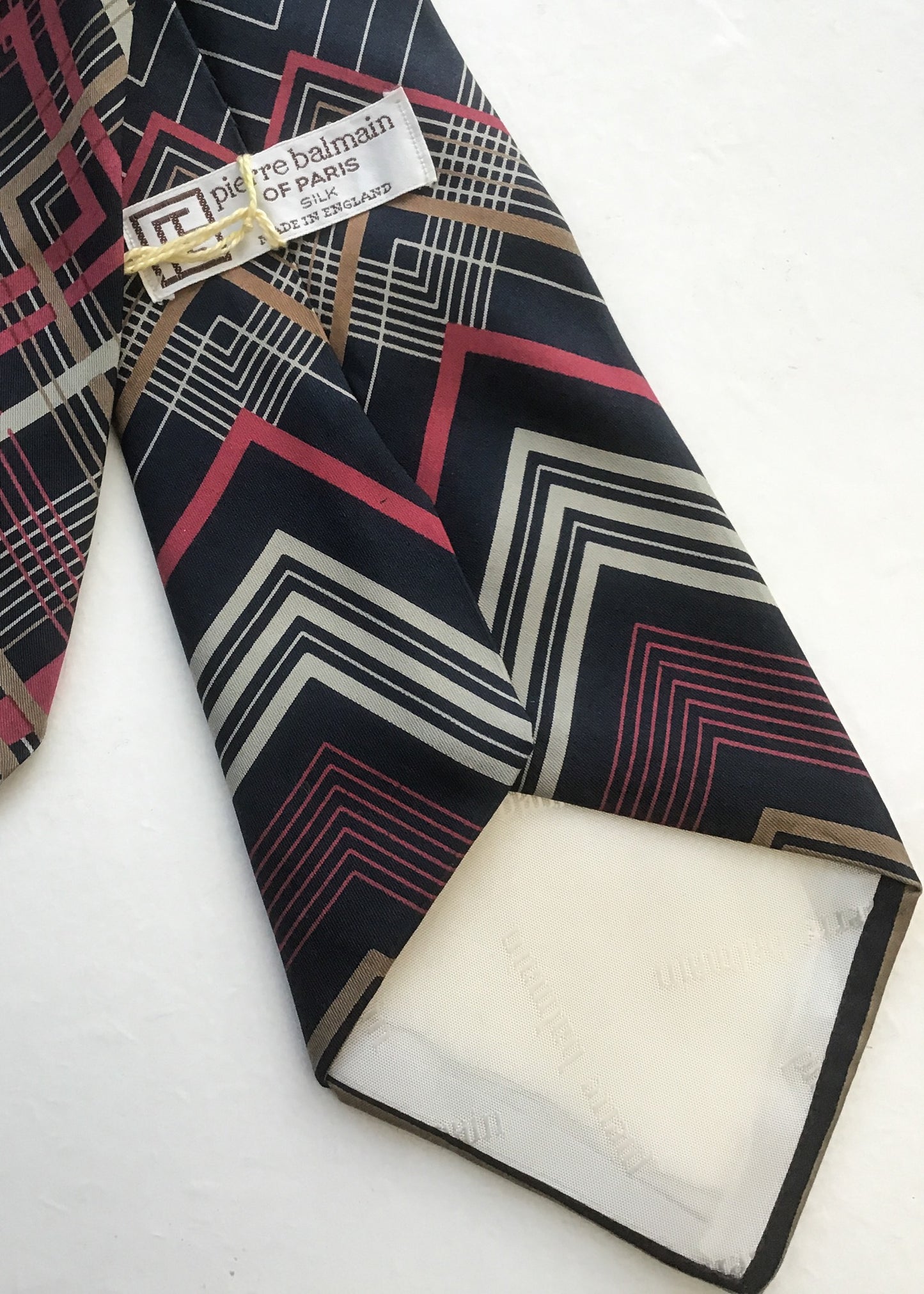 1970s Men's Vintage Pierre Balmain Silk Neck Tie with Chevron Pattern