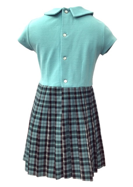 1960s Vintage Girl's Pale Turquoise Pleated Kilt Dress