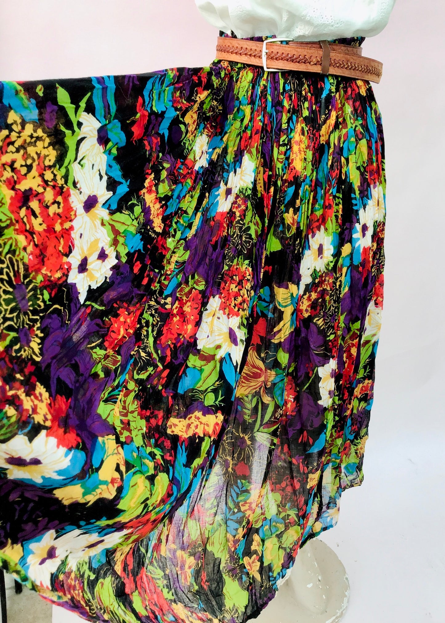 Vintage Multicoloured Gauze Indian Cotton Hippie Skirt