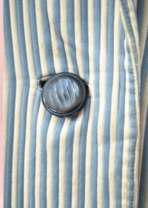 1950s Vintage Blue and White Striped Drape Coat • Chunky Galalith Buttons
