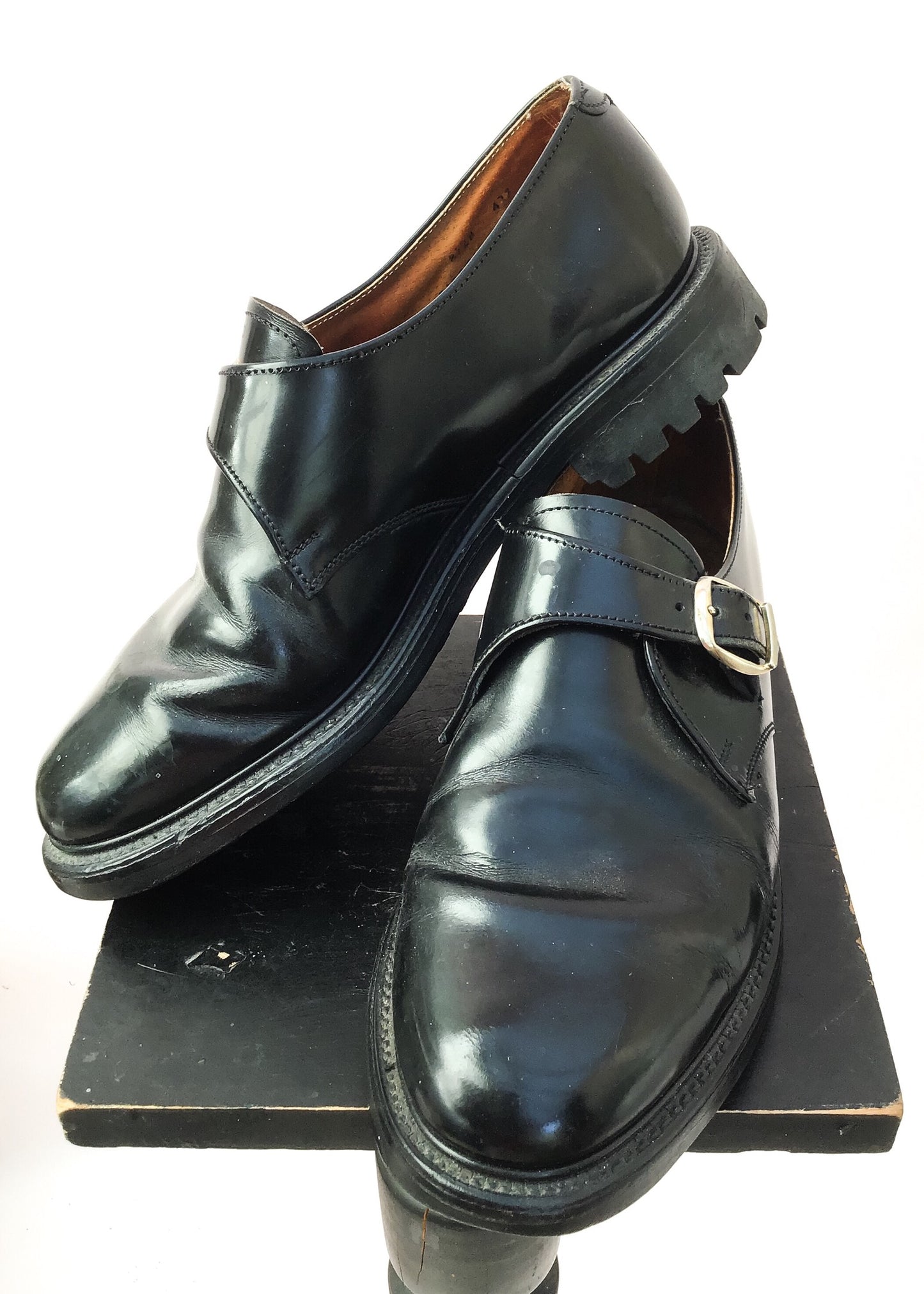 Vintage black leather monk shoes size 8.