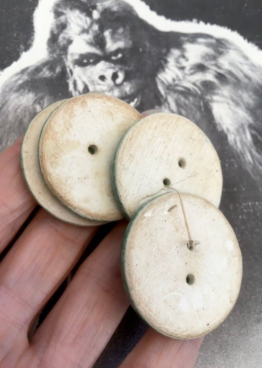 Four Huge Green Ceramic Vintage Buttons