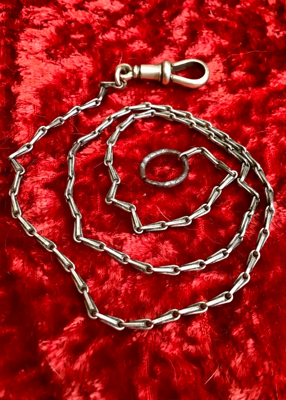 antique silver long link albert watch chain with dog clip