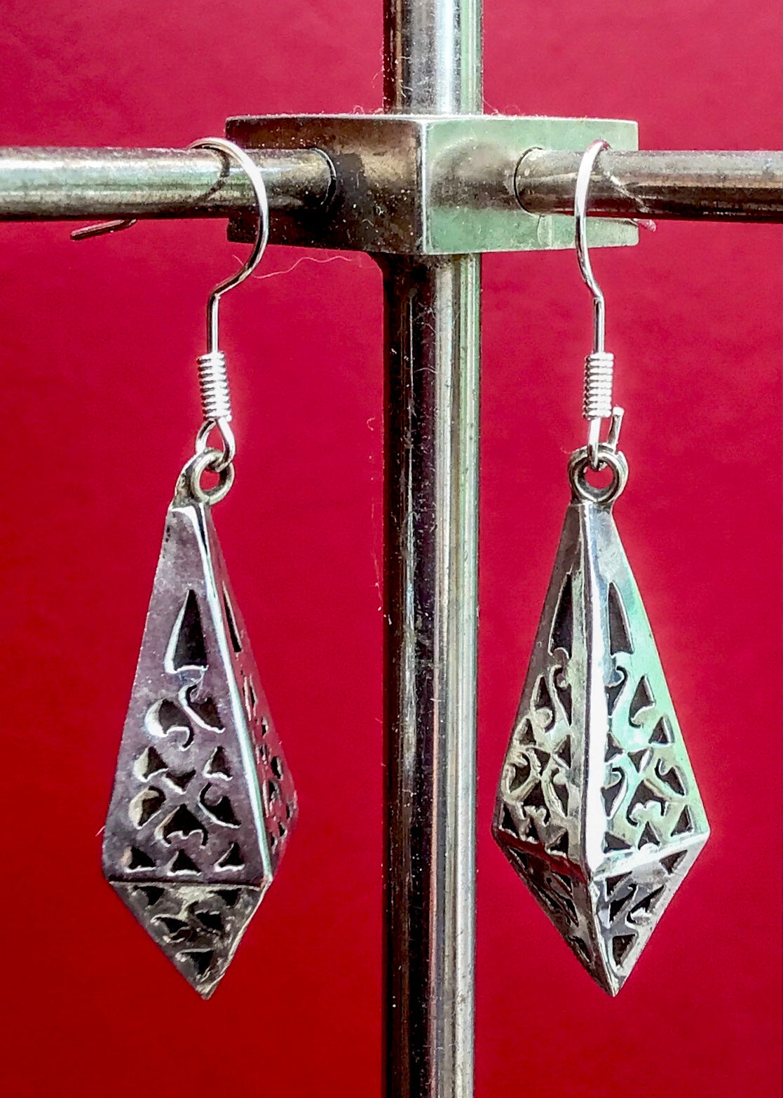 mexican silver geometric dangle hook earrings