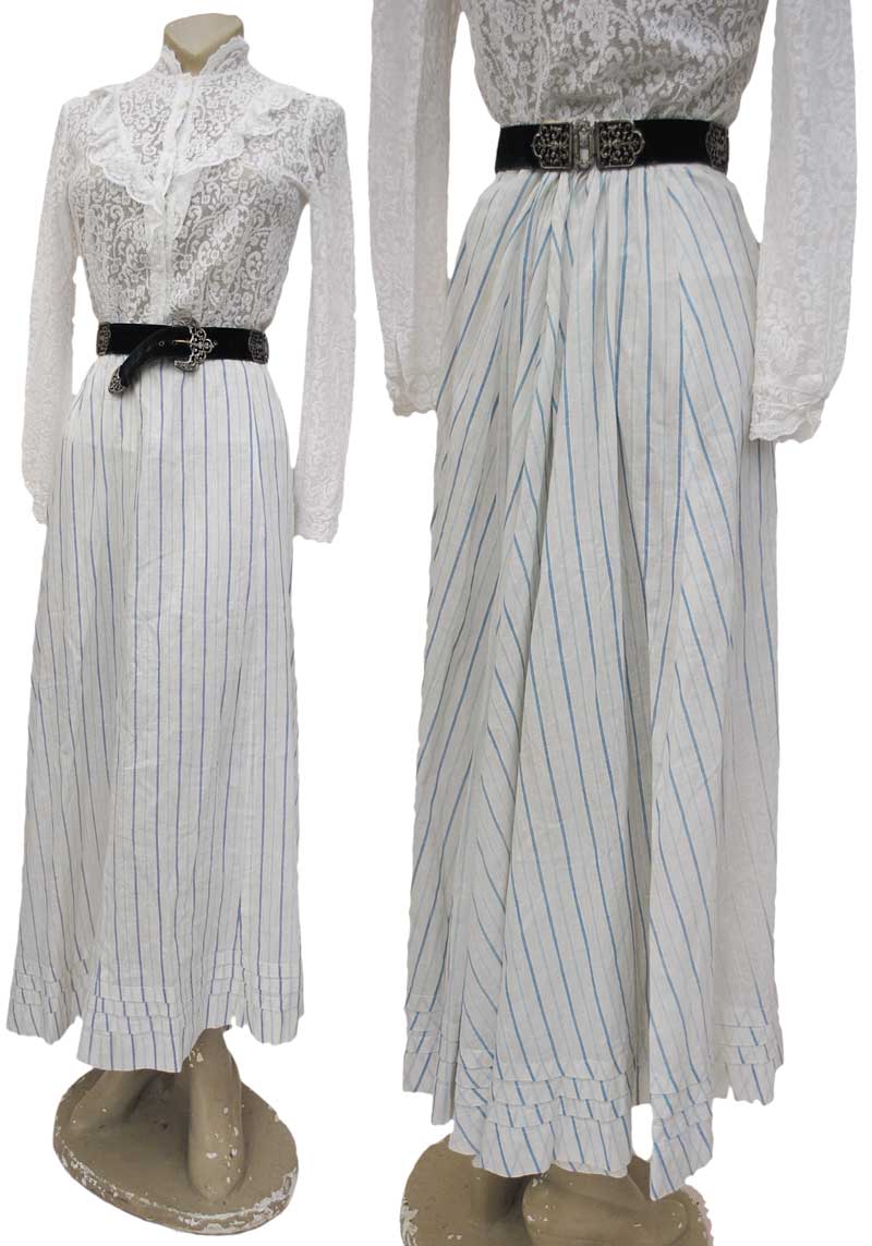 antique white and blue striped edwardian lawn skirt