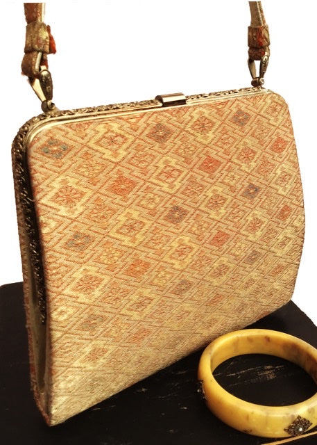 vintage 1940s golden brocade lame evening bag