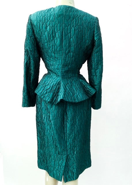 1990s Turquoise Quilted Skirt Suit by Hardie Amies