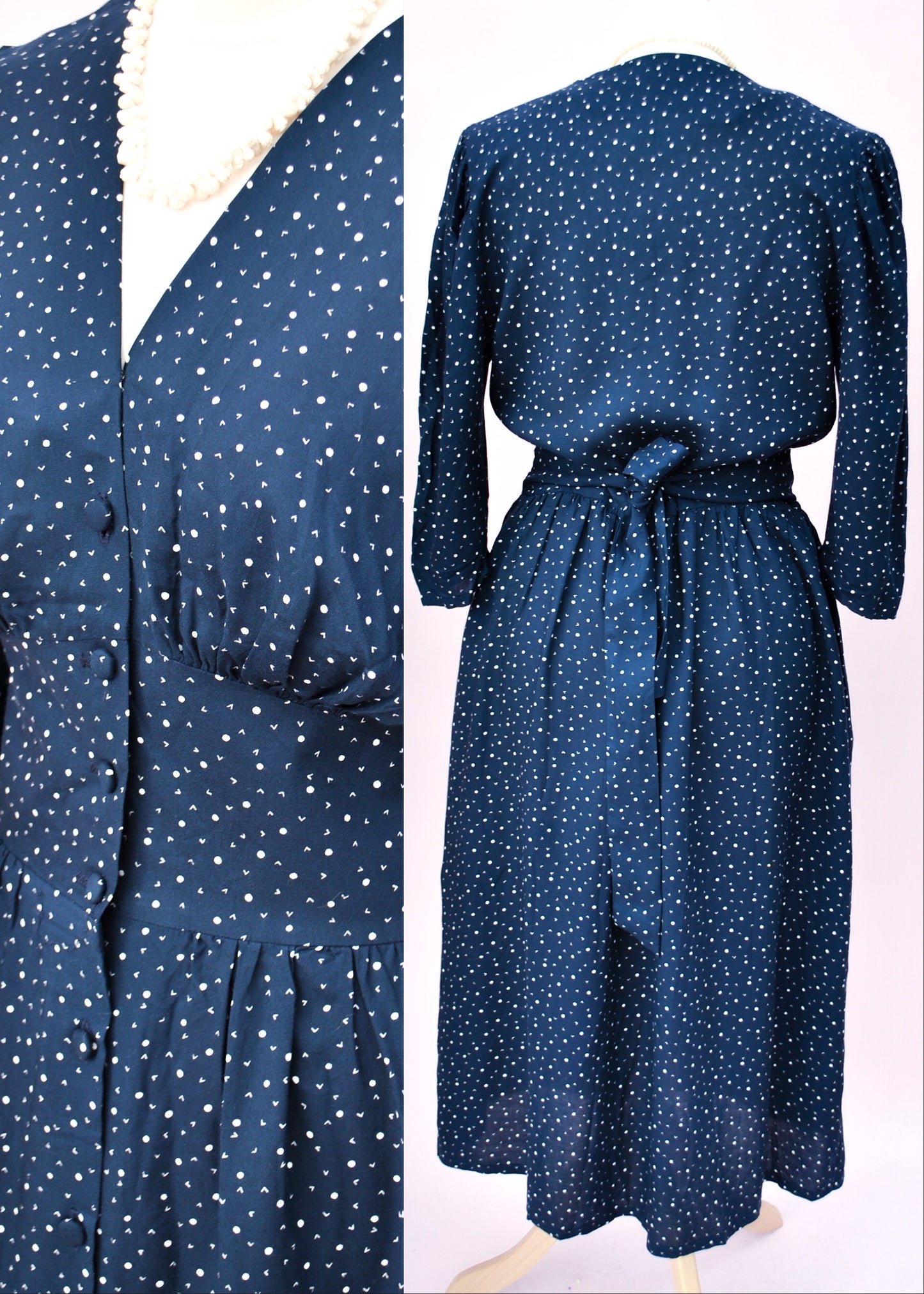 1970s DESIGNER Vintage Mary Quant Blue Spotty Shirt Waister Dress