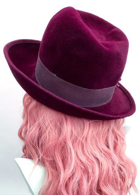 1970s Women's Vintage Burgundy Felt Trilby Hat with a Deep Crown