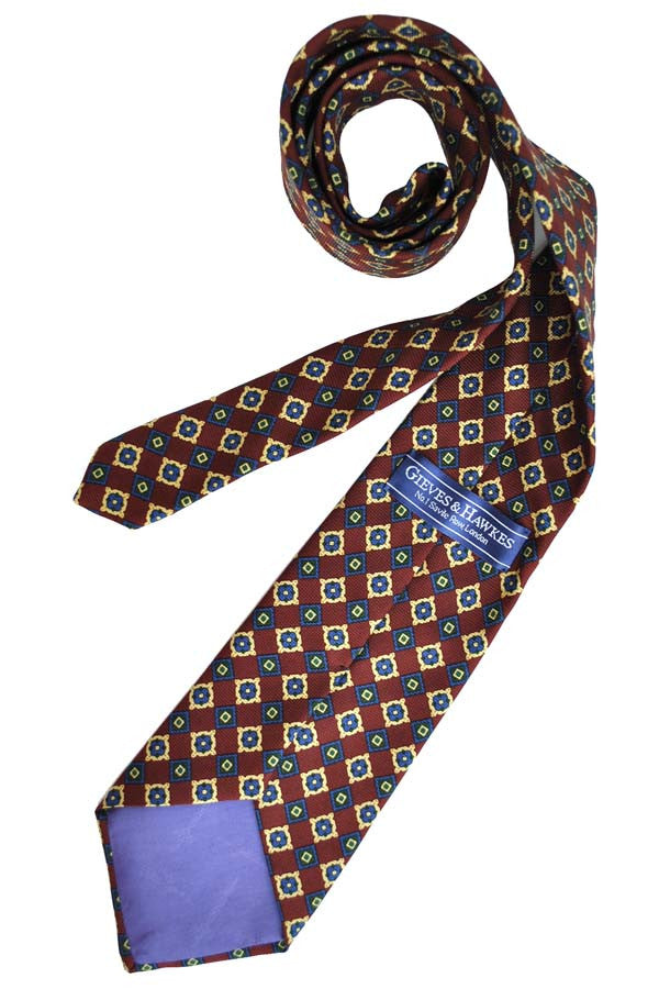 Men's Silk Tie Burgundy Navy Blue Necktie for Gieves & Hawkes