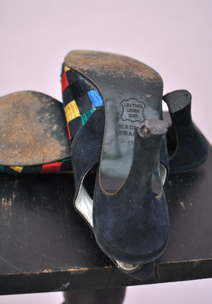 vintage 80s blue suede sandals