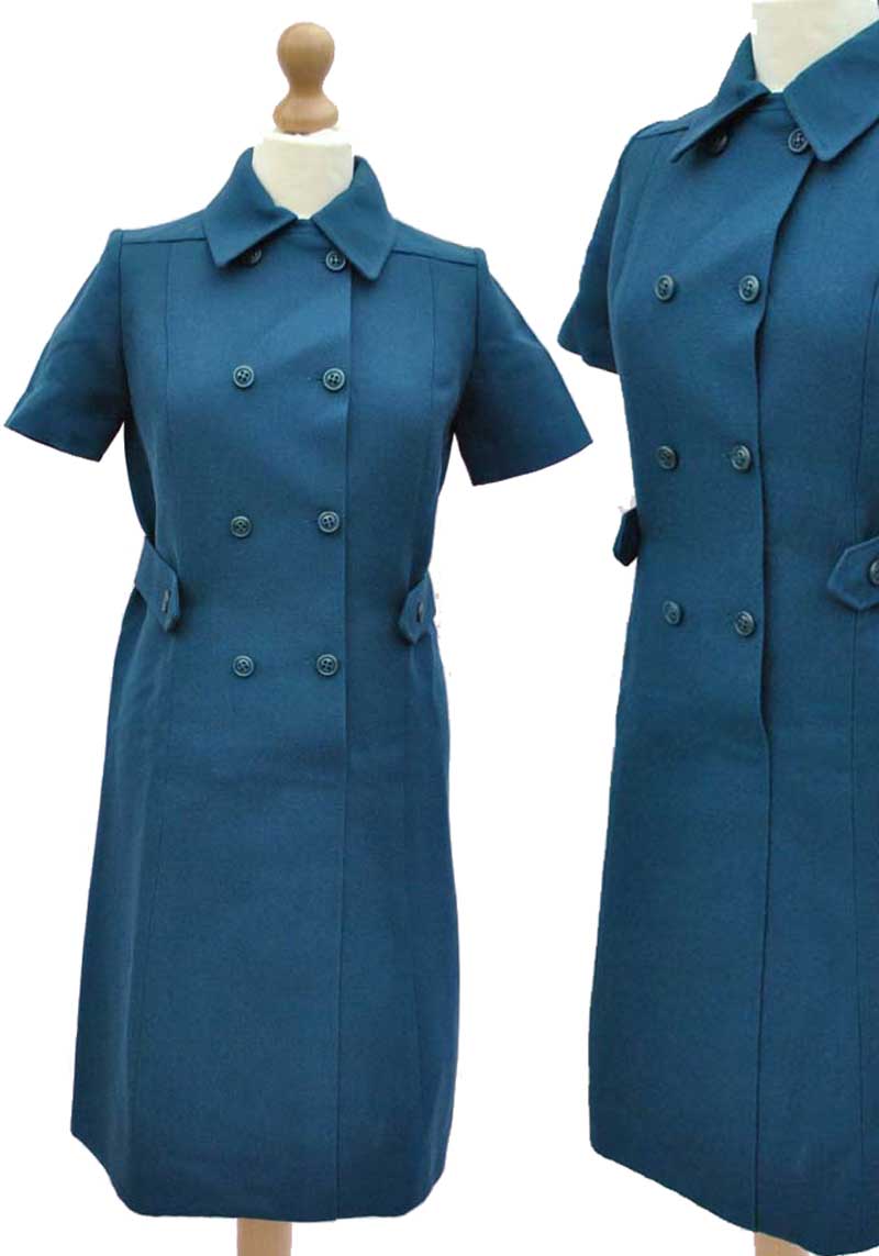 vintage 60s jaeger wool mod dress in teal blue, with short sleeves