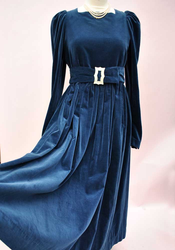 vintage laura ashley blue velvet dress