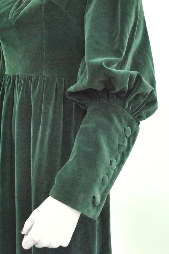 Vintage 70s Teal Velvet Edwardian Style Maxi Dress • Balloon Sleeves