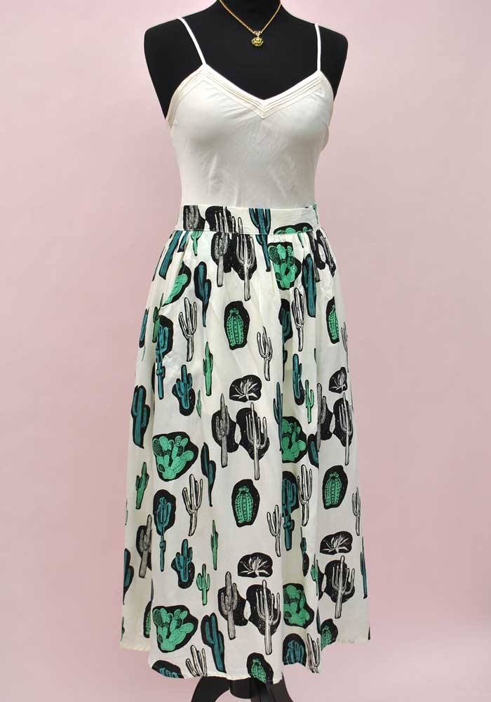 cactus print skirt with pockets