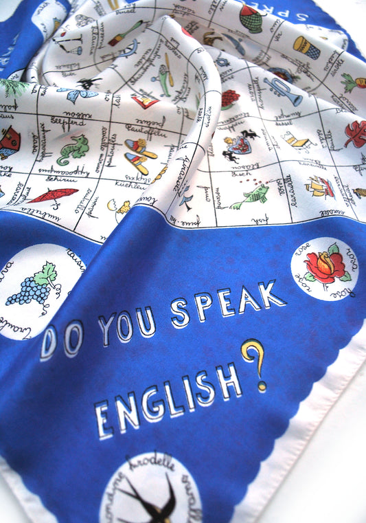 Vintage 50s Novelty Language Silk Scarf • Do You Speak English
