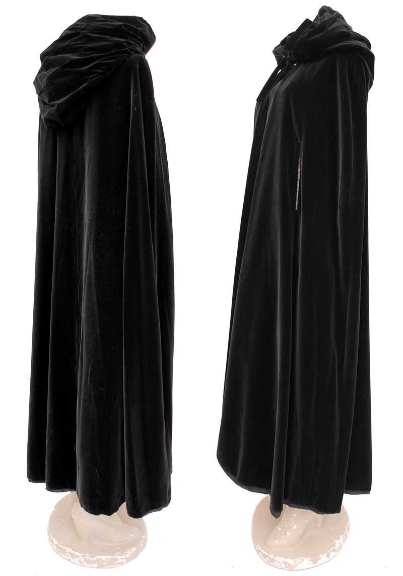 RARE 1960s Vintage Pierre Celeyre Black Velvet Hooded Cloak Cape • Designer Opera Cape • Dracula