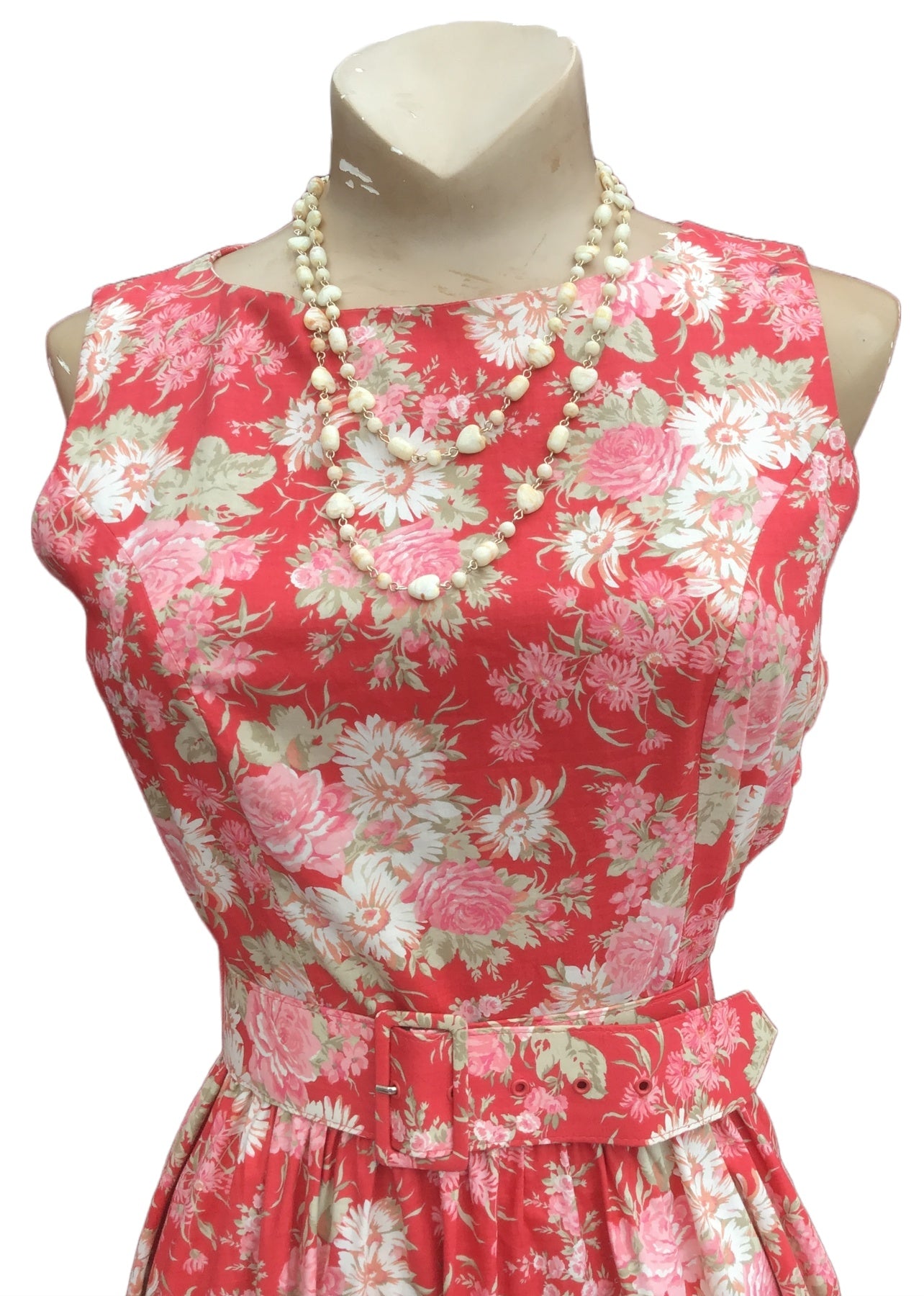 Vintage 80s Laura Ashley Pink Floral Sleeveless Dress with Belt • Summer Dress