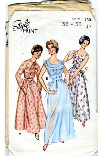 vintage 60s nightie dress pattern Style 1301