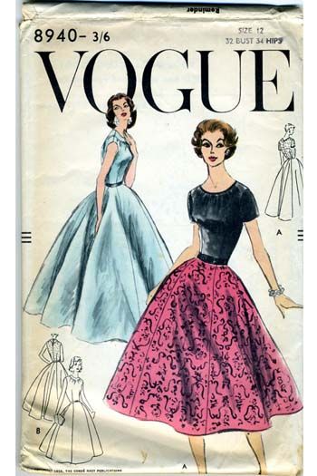 1950s Vintage Vogue Dress 8940 Dressmaking Pattern