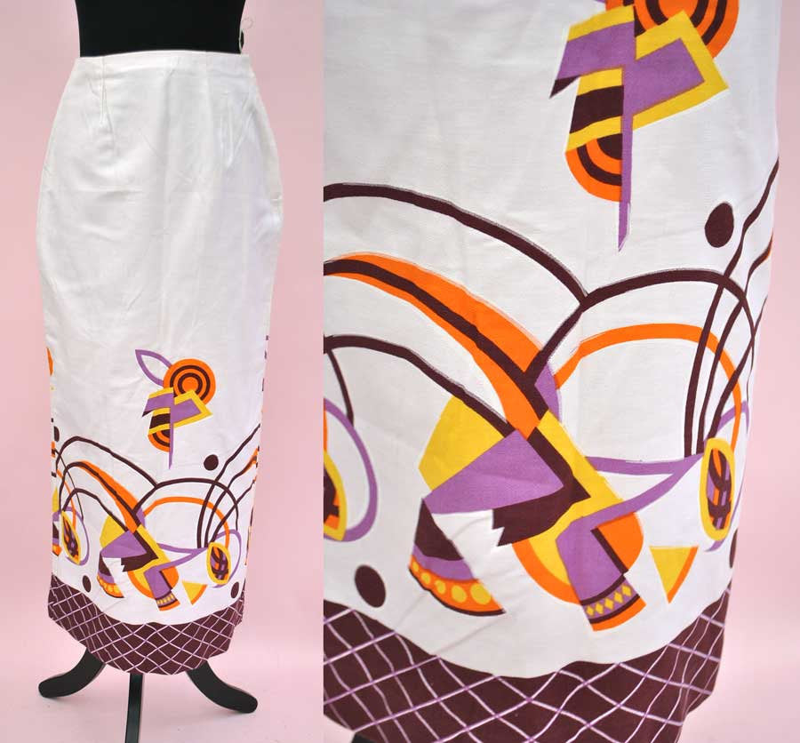 Vintage 80s Modernist Abstract Screen Printed Pencil Skirt