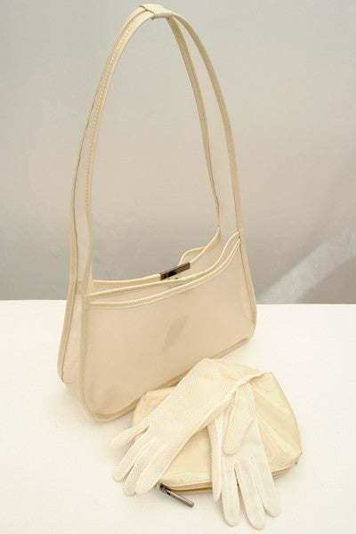 Vintage Cream Vinyl Shoulder Bag with Matching Purse • Coccinelle