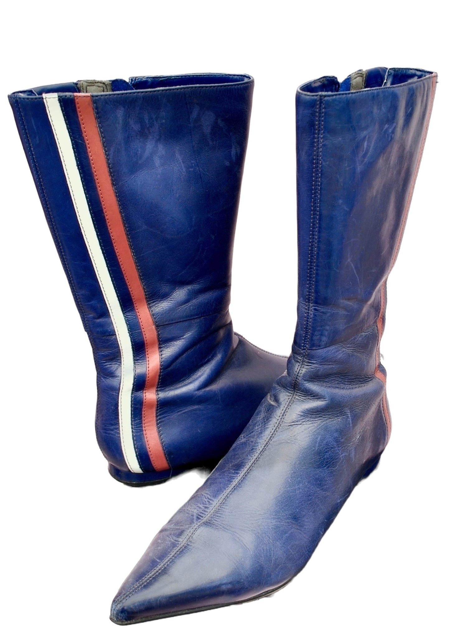 Vintage Retro Blue Flat Pointy Mod Boots • Size 37 • Bertie