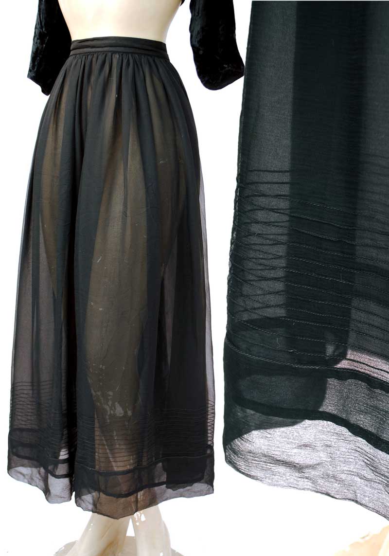 Glamorous Vintage Sheer Black Silk Georgette Evening Maxi Skirt