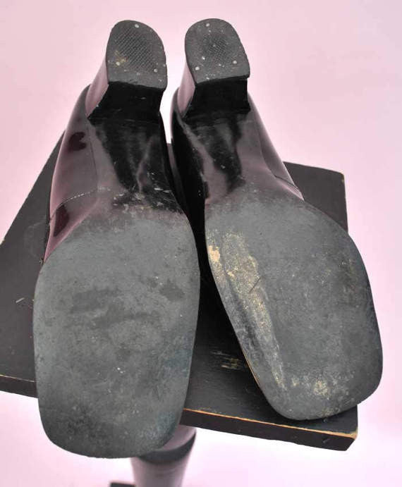 1960s Vintage Black & Tan Patent Slip On Mod Shoes • 60s Go Go