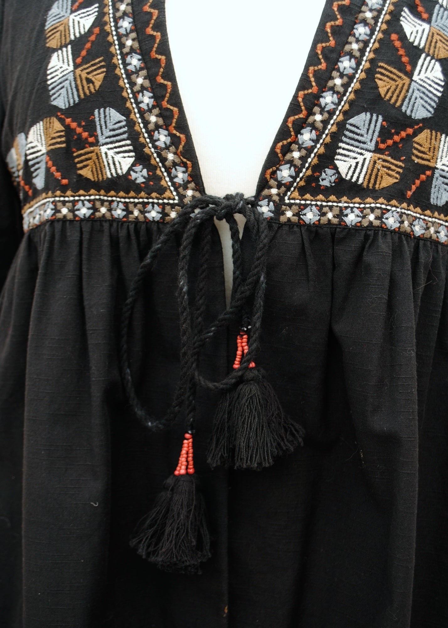 EAST Artisan Bohemian Folk Black Embroidered Cotton Skirt and Jacket