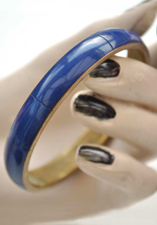 Vintage Blue Enamel and Brass Bangle • Brass Bracelet