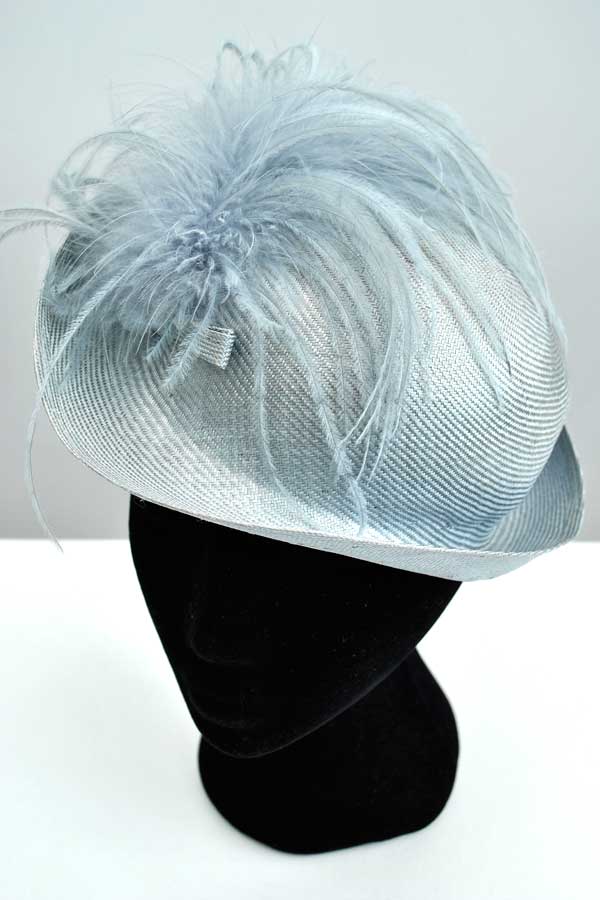 Vintage 1980s powder blue ostrich feather, straw hat by Pauline for Bermona