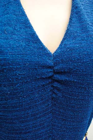 1970s Cobalt Blue Boucle Knitted Polyester Long Sleeved Flared Dress