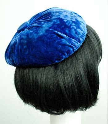 vintage blue floral velvet skull cap