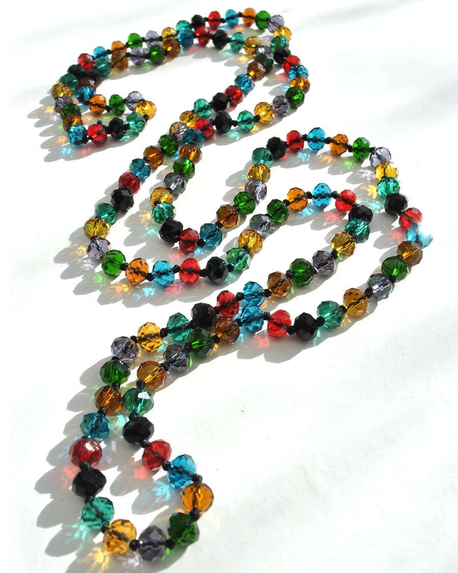 Colourful Bohemian Czech Glass Bead Flapper Necklace