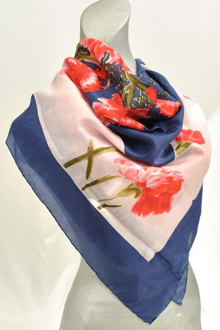 Vintage Silk Headscarf with Pink Carnation Print