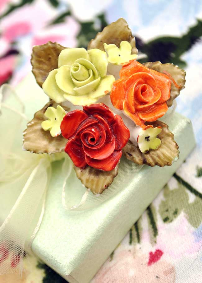 Vintage Ceramic Floral Bouquet Brooch • Adderley Rose Brooch