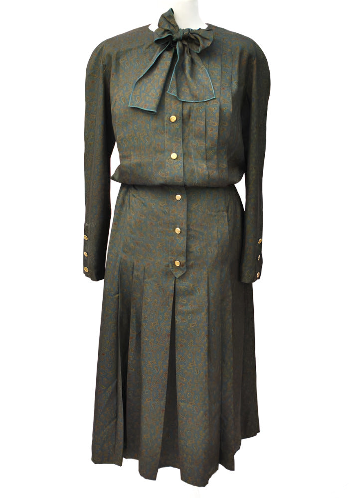 80s silk paisley Chanel designer shirt-waister dress