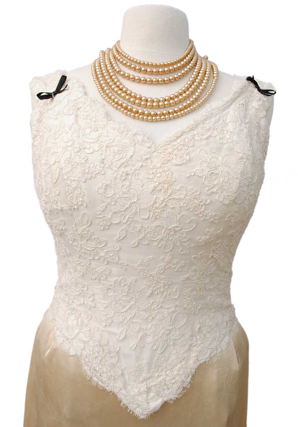 1990s Vintage Cream Lace Bustier Corset Top • Button Back fastening