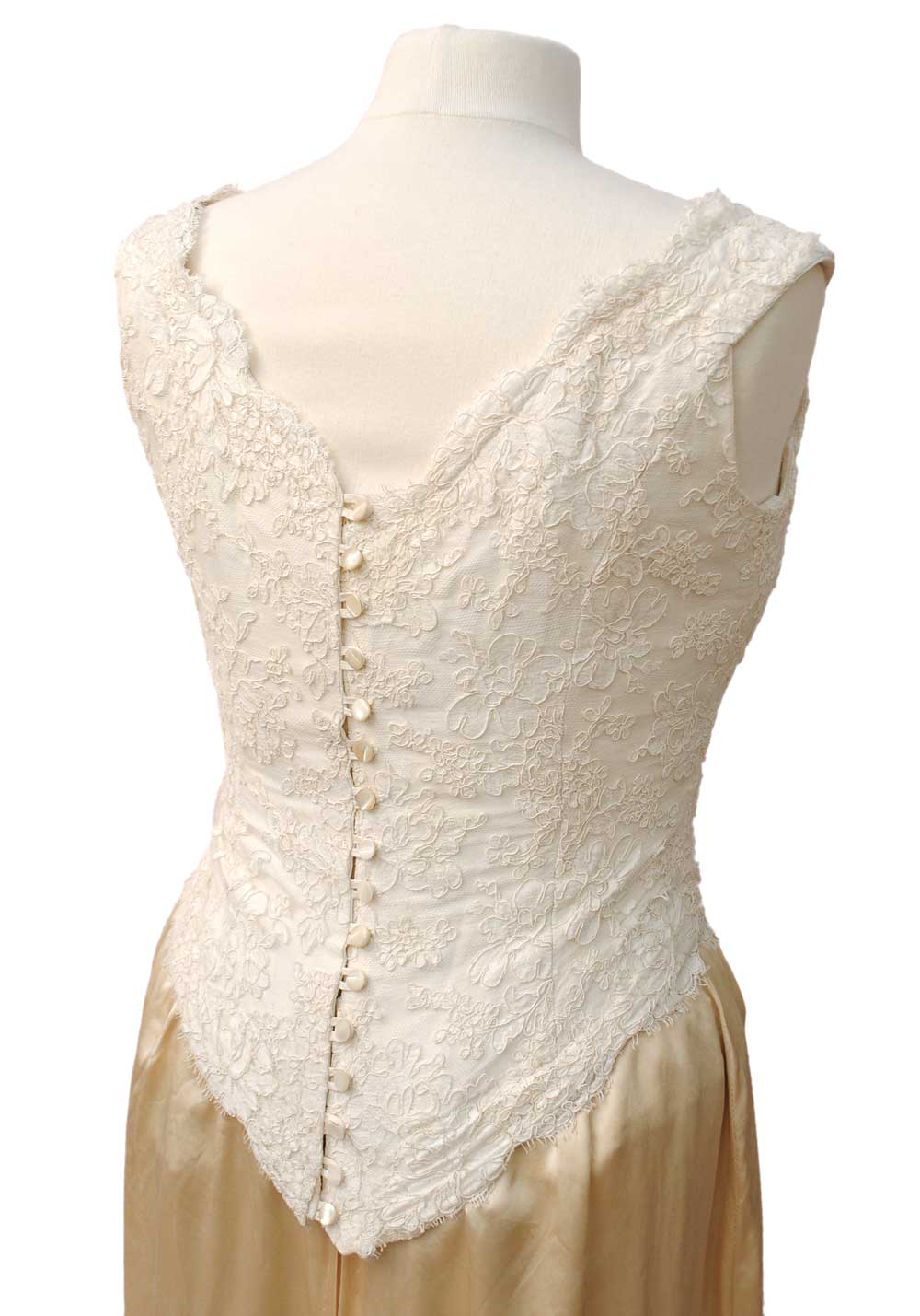 1990s Vintage Cream Lace Bustier Corset Top • Button Back fastening