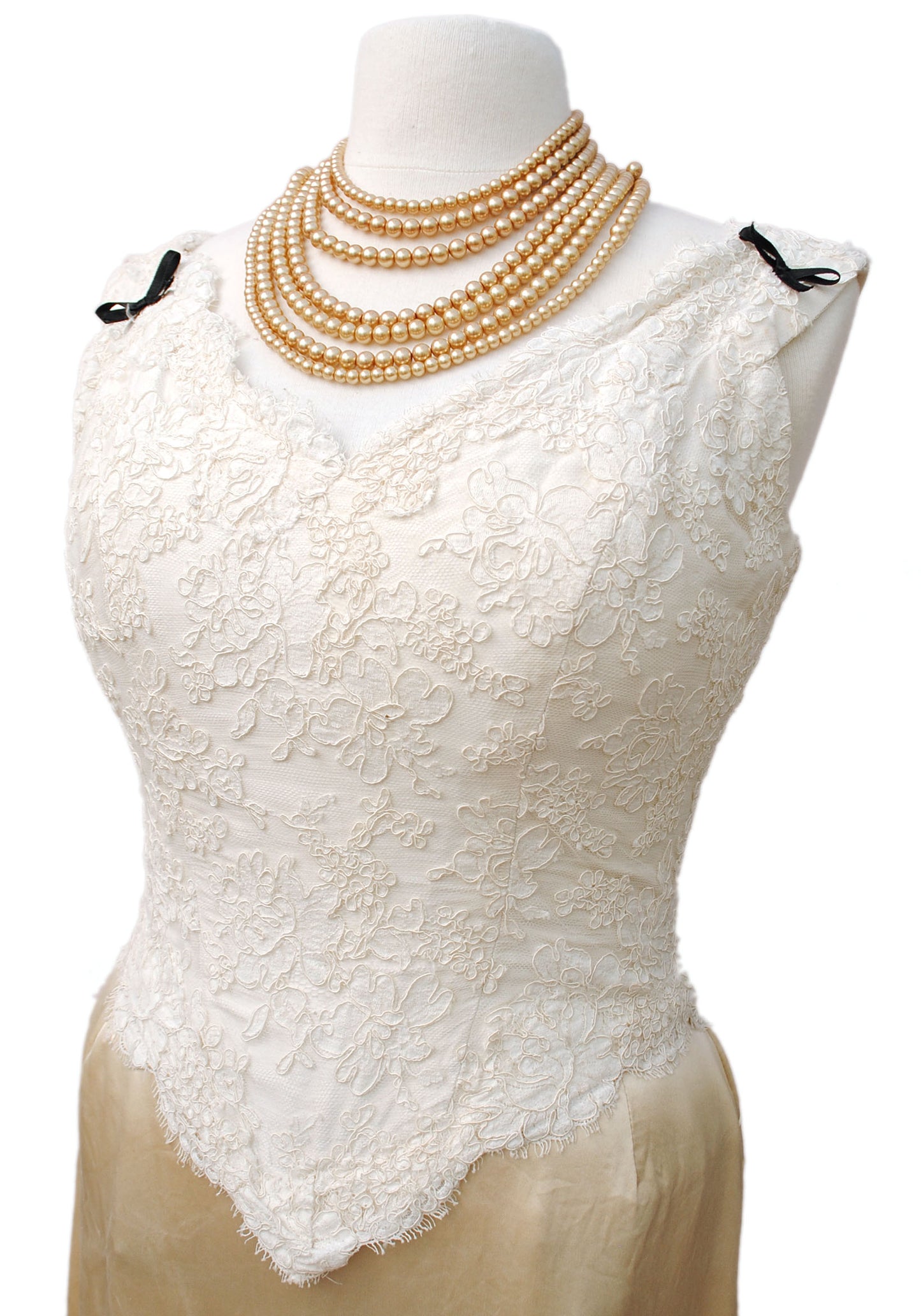 buy cream lacey fitted bodice for formal or bridal wear.