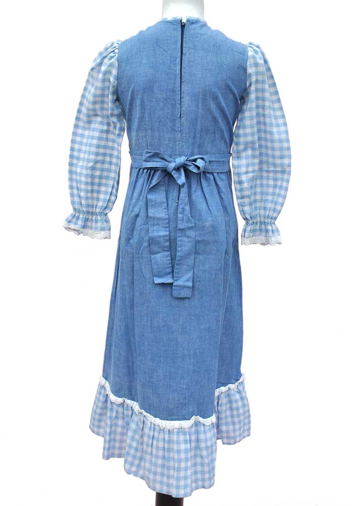 vintage blue gingham and denim maxi dress