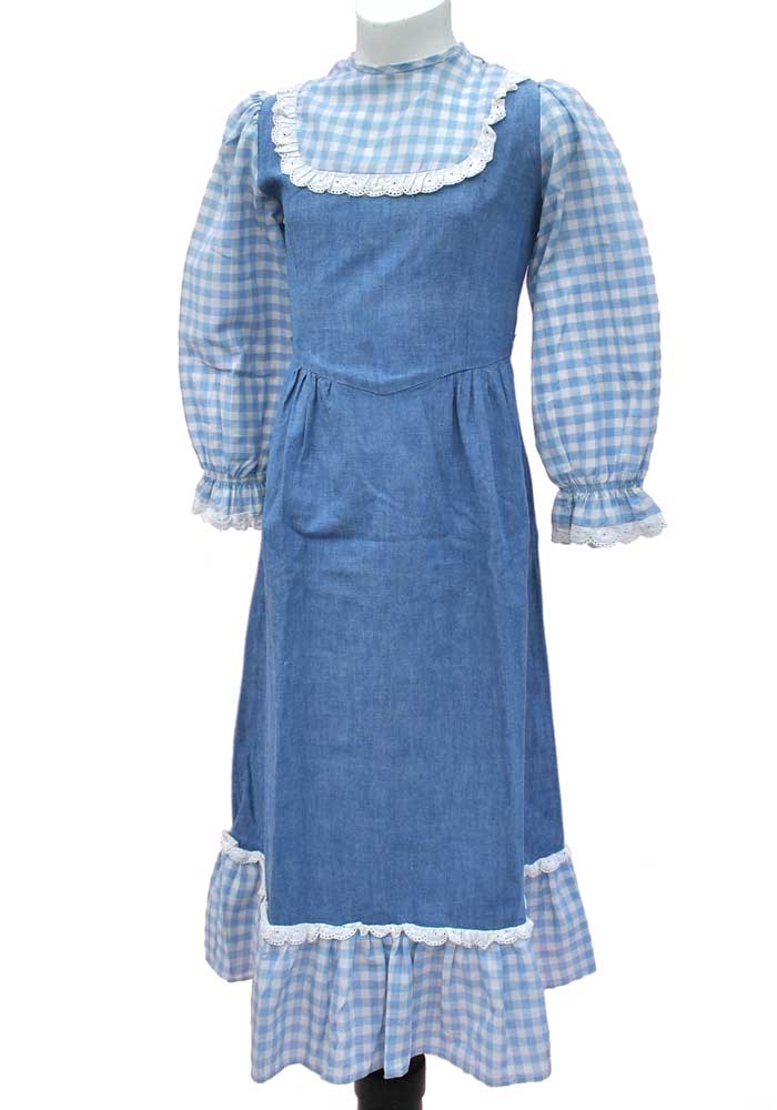 girls denim country dress with gingham