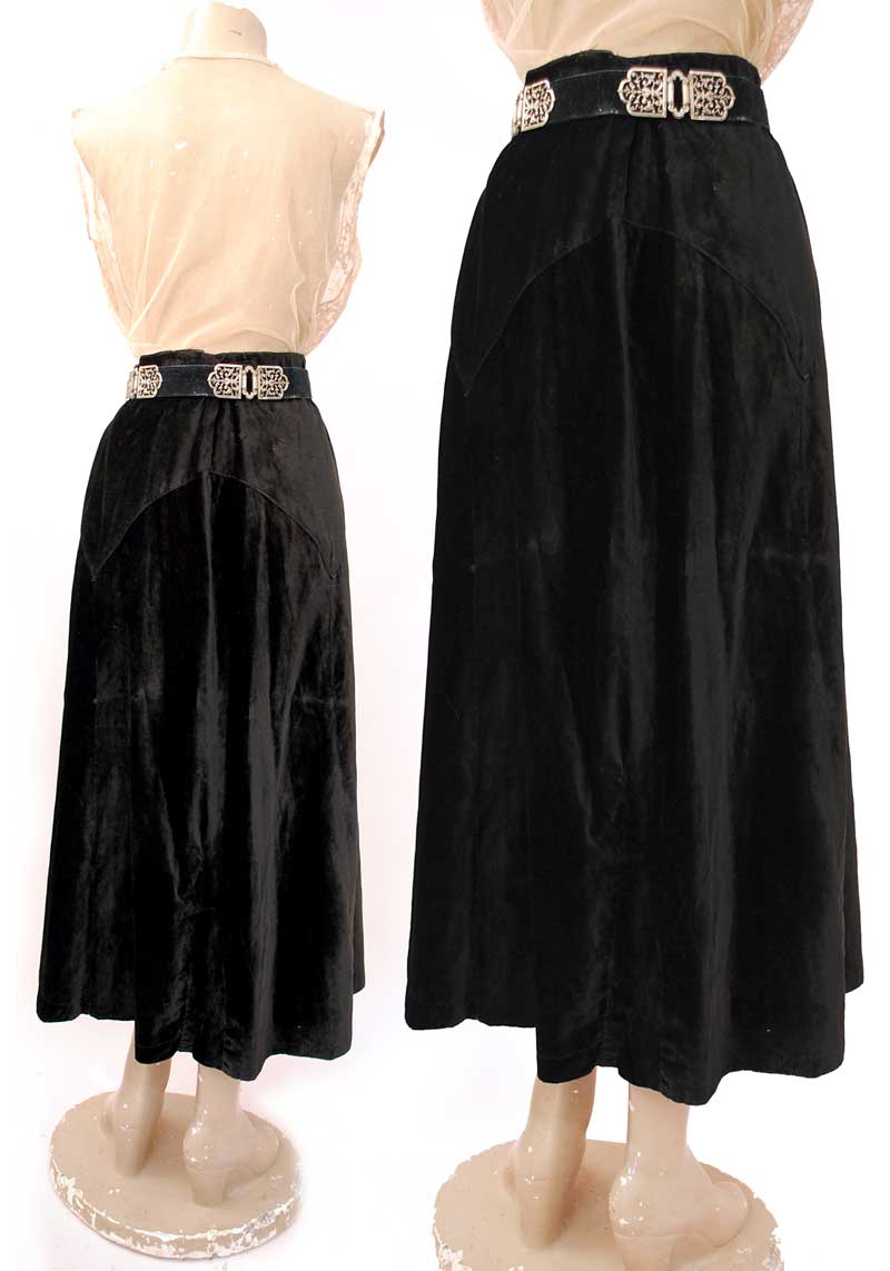 Antique Edwardian Black Velvet Skirt Top Notch Vintage